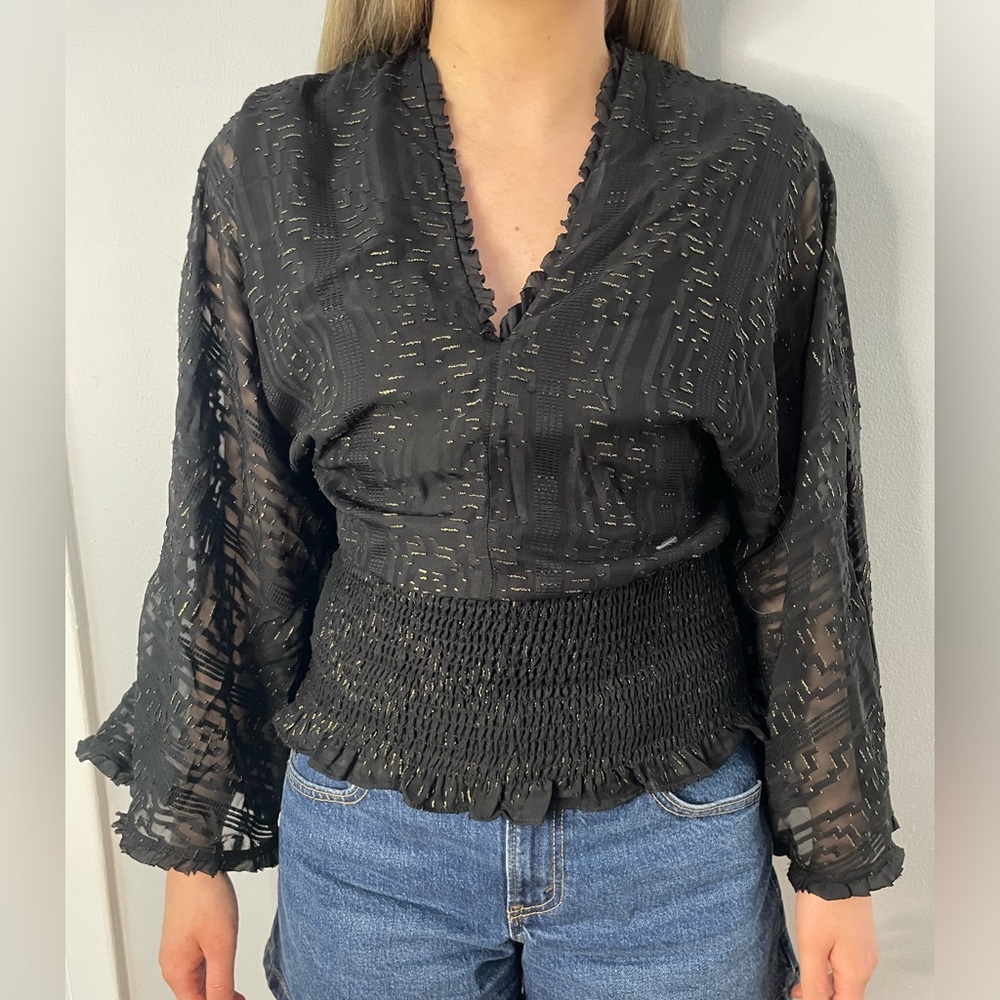 Karina Grimaldi Kimono Sleeve Sheer Blouse